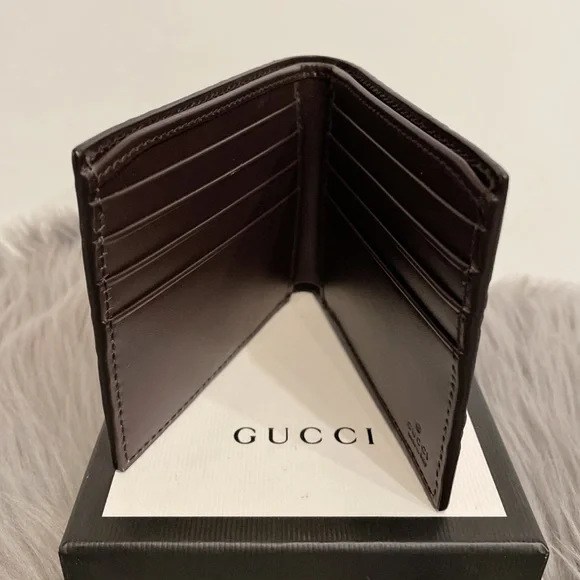Gucci Web Brown GG Signature Bi fold Web wallet 408827 w/Box - Picture 4 of 9